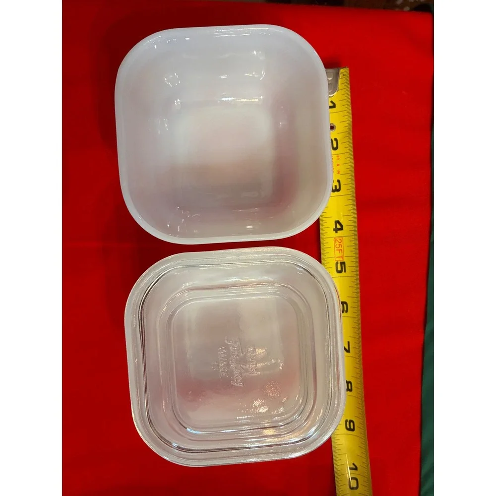 Vintage Fire-King Milk Glass Refrigerator Dish Set White Square 2 Bowls 1 Lid